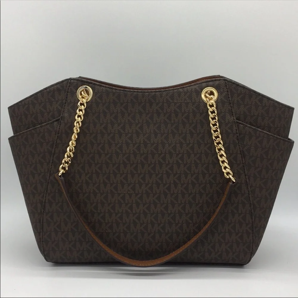 MICHAEL KORS LG CHAIN SHLDR TOTE BROWN NWT